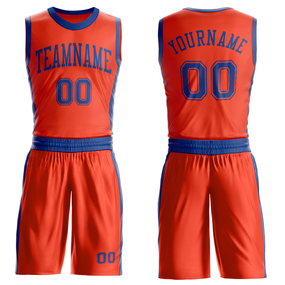 Custom Orange Royal Round Neck Suit Basketball Jersey