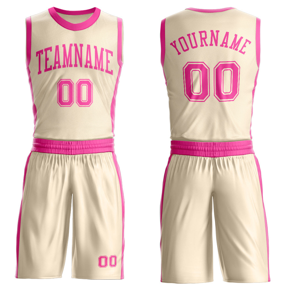 Custom Cream Pink Round Neck Basketball Uniform Jersey