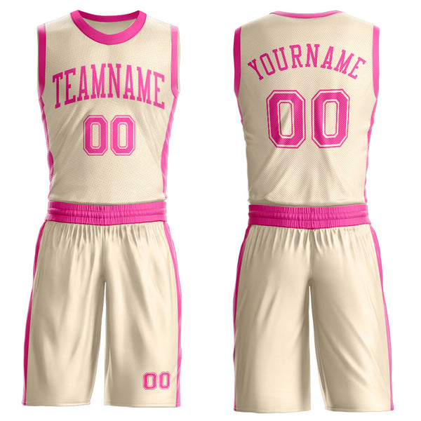 Custom Cream Pink Round Neck Basketball Uniform Jersey