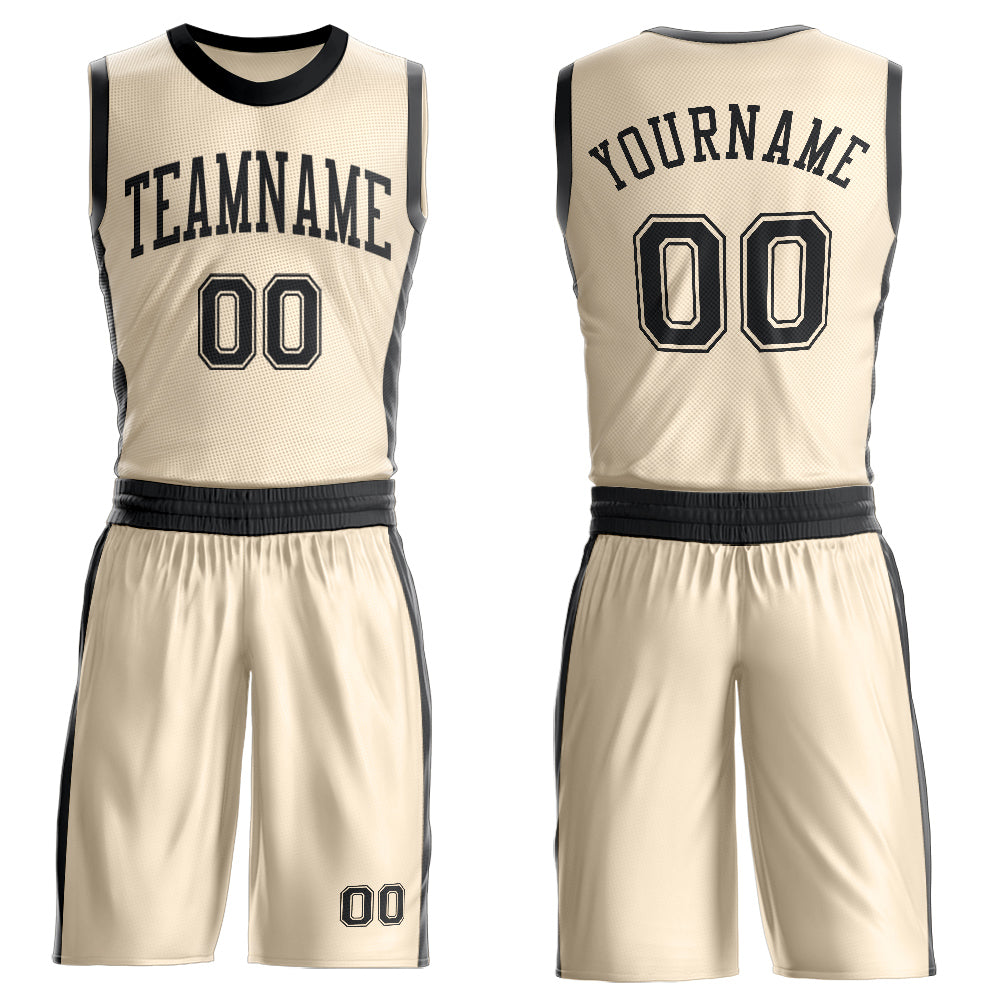 Custom Cream Black Round Neck Basketball Uniform Jersey