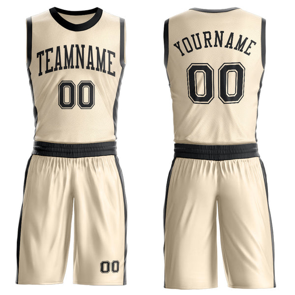 Custom Cream Black Round Neck Basketball Uniform Jersey