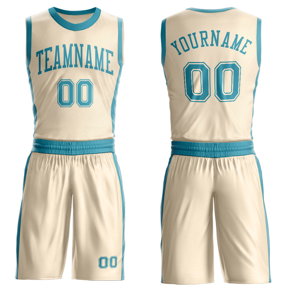 Custom Cream Teal Round Neck Basketball Uniform Jersey