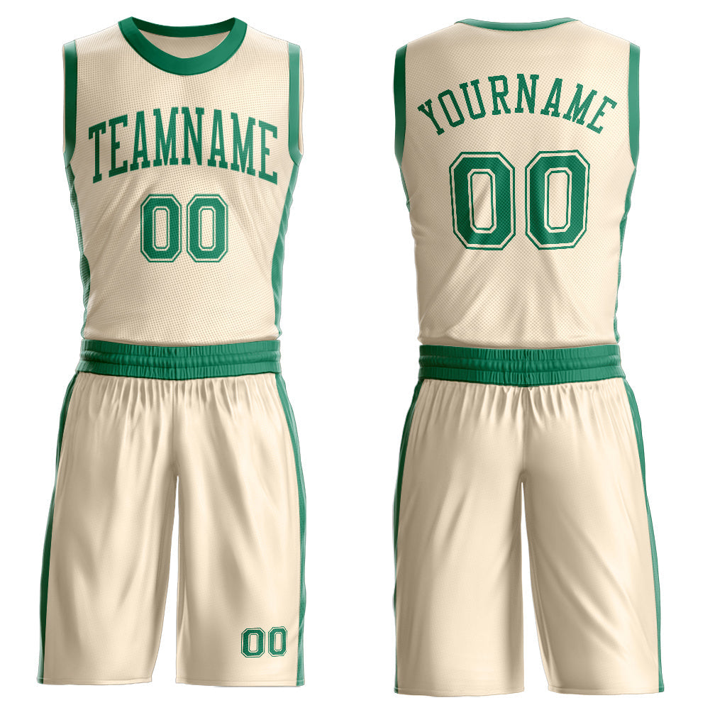 Custom Cream Kelly Green Round Neck Suit Basketball Jersey
