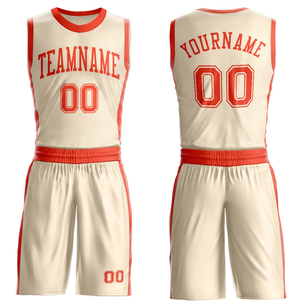 Custom Cream Orange Round Neck Basketball Uniform Jersey