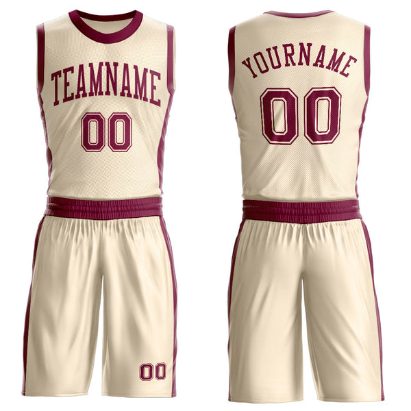 Custom Cream Maroon Round Neck Basketball Uniform Jersey