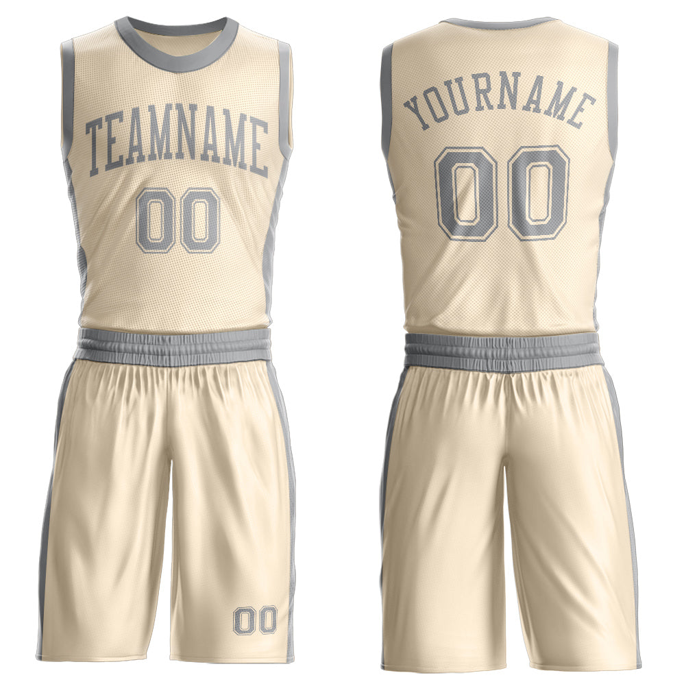 Custom Cream Gray Round Neck Basketball Uniform Jersey