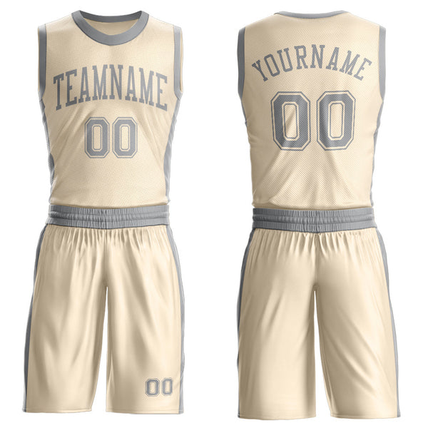 Custom Cream Gray Round Neck Basketball Uniform Jersey