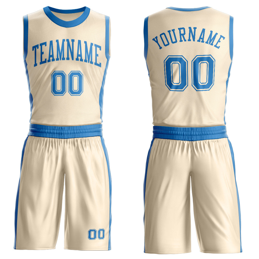 Custom Cream Blue Round Neck Basketball Uniform Jersey