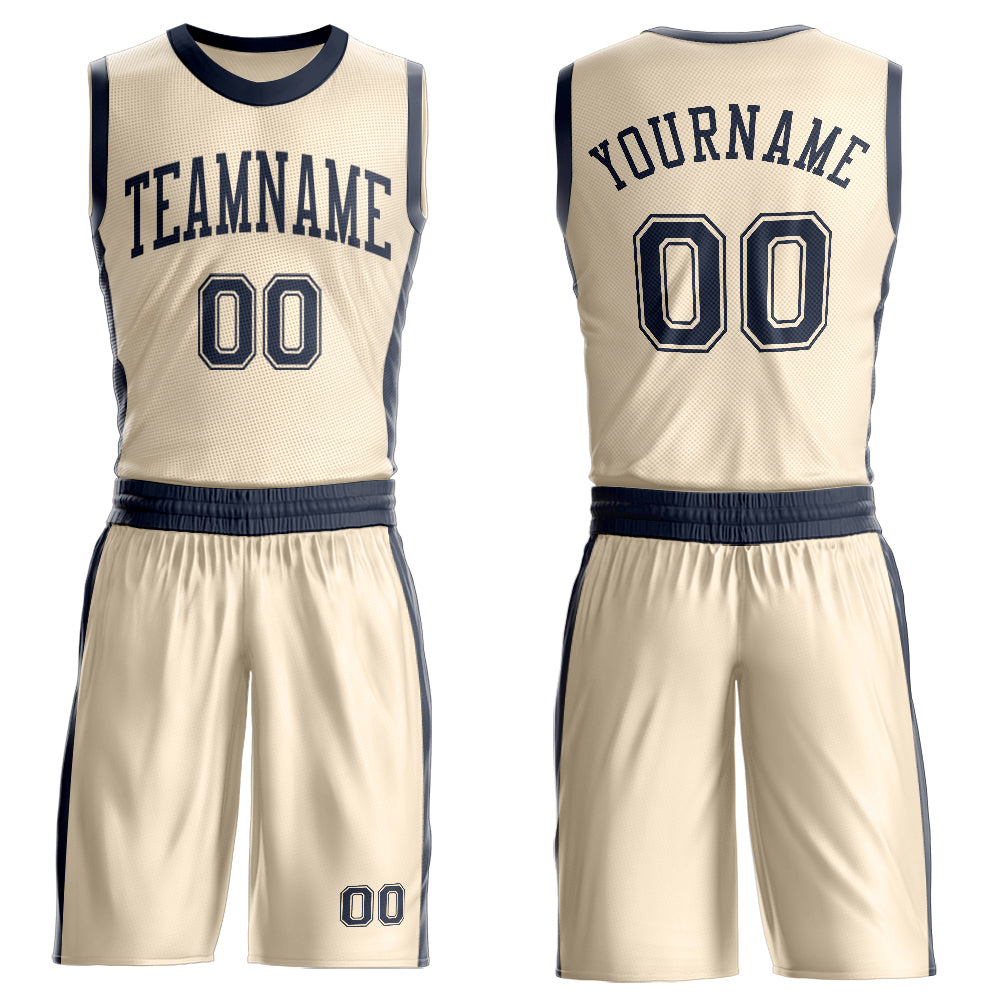 Custom Cream Navy Round Neck Basketball Uniform Jersey