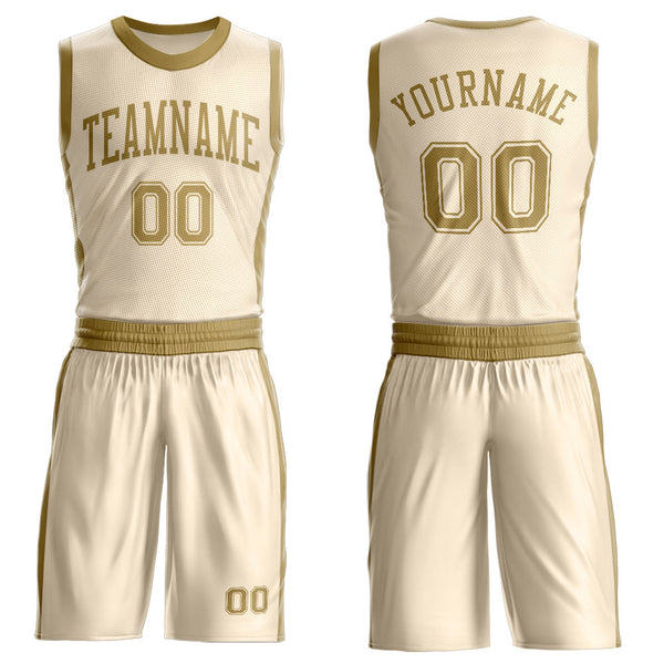 Custom Cream Old Gold Round Neck Suit Basketball Jersey