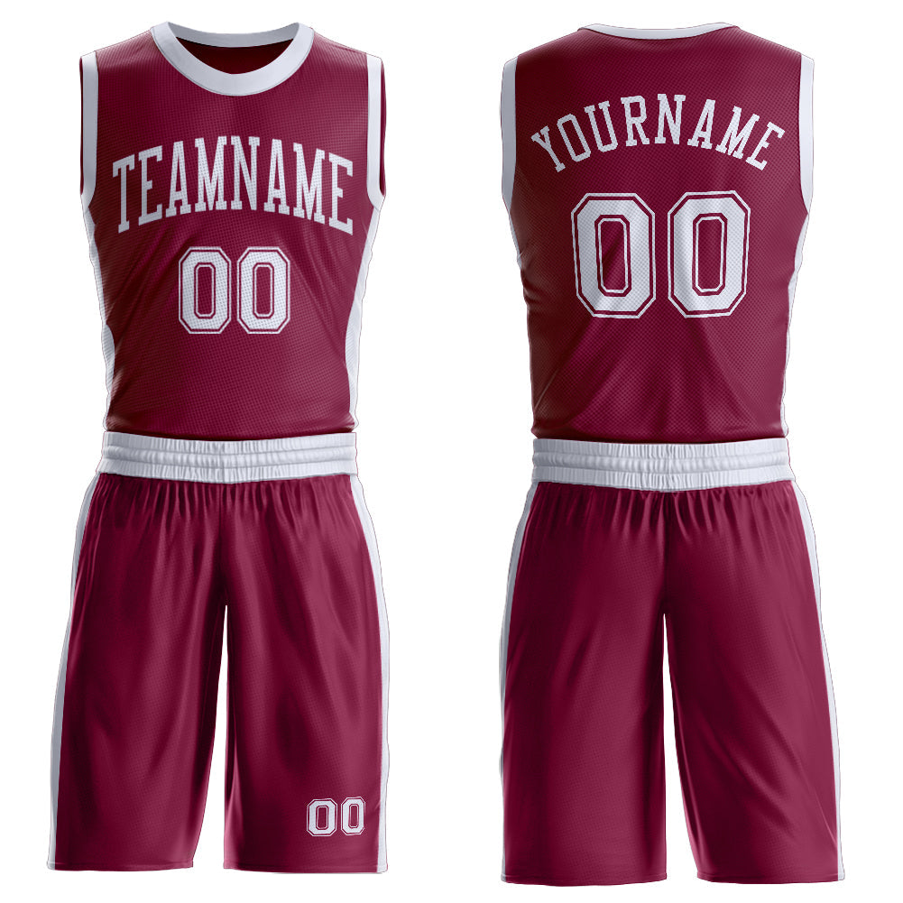 Custom Maroon White Round Neck Basketball Uniform Jersey
