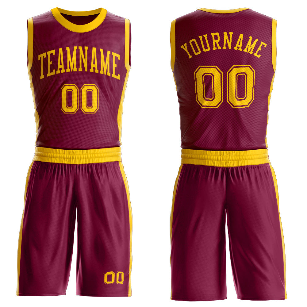 Custom Maroon Gold Round Neck Basketball Uniform Jersey