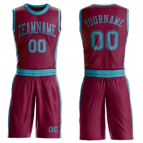 Custom Maroon Teal Round Neck Basketball Uniform Jersey