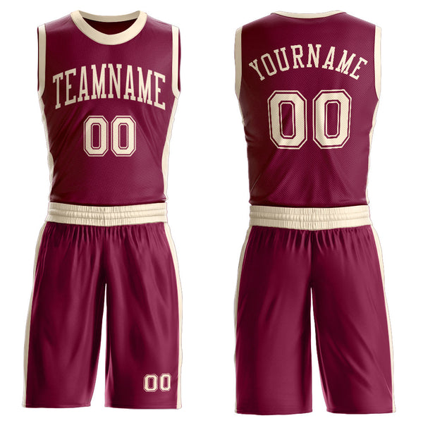Custom Maroon Cream Round Neck Suit Basketball Jersey