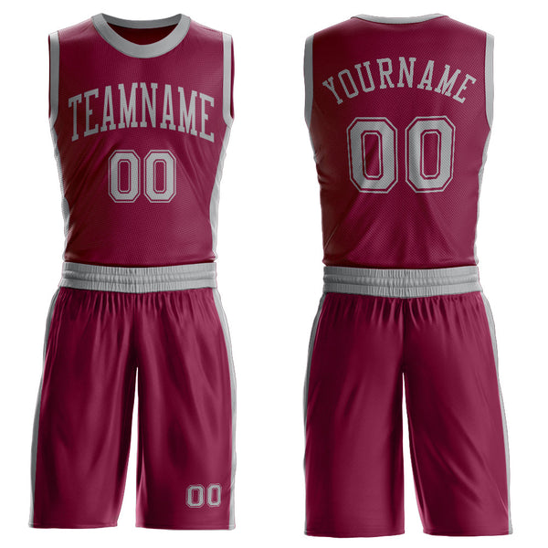 Custom Maroon Gray Round Neck Basketball Uniform Jersey