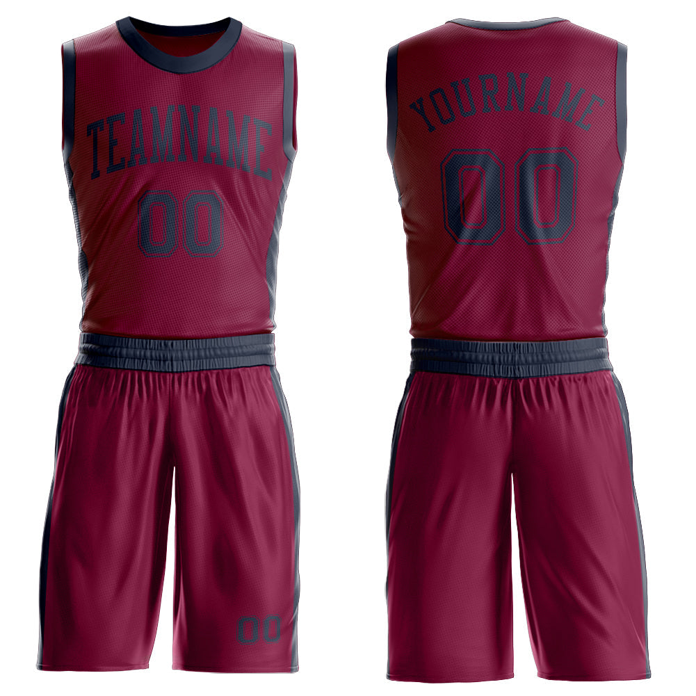 Custom Maroon Navy Round Neck Basketball Uniform Jersey