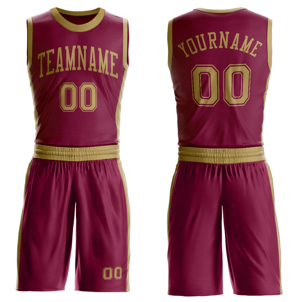 Custom Maroon Old Gold Round Neck Basketball Uniform Jersey