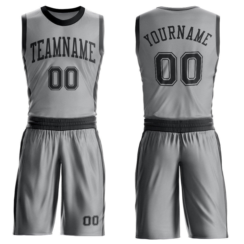 Custom Gray Black Round Neck Basketball Uniform Jersey