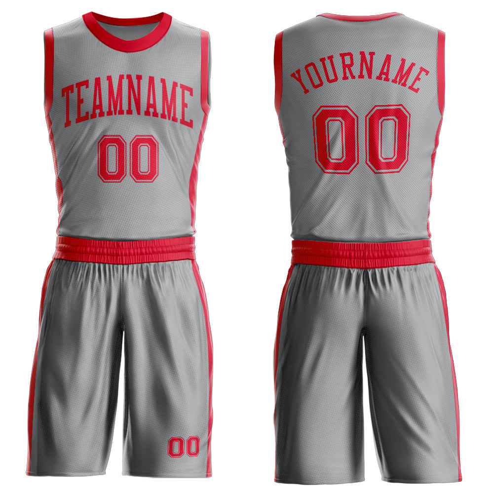 Custom Gray Red Round Neck Suit Basketball Jersey
