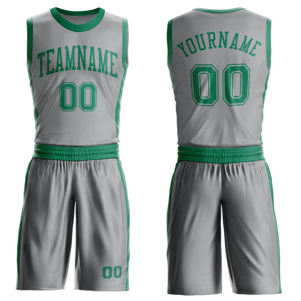 Custom Gray Kelly Green Round Neck Basketball Uniform Jersey