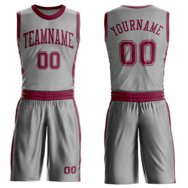 Custom Gray Maroon Round Neck Basketball Uniform Jersey