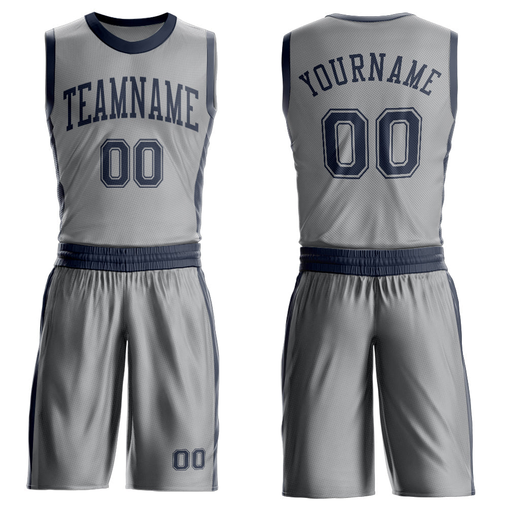 Custom Gray Navy Round Neck Basketball Uniform Jersey