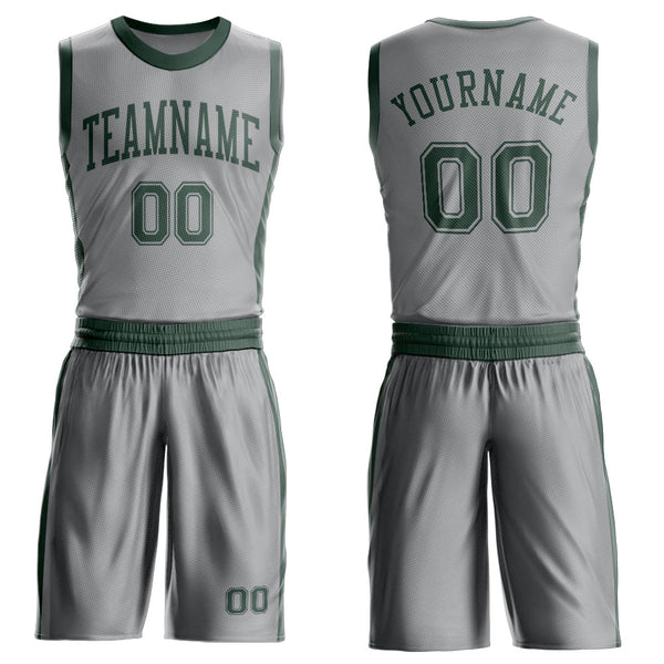 Custom Gray Green Round Neck Basketball Uniform Jersey
