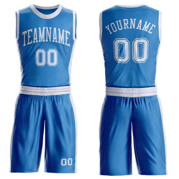 Custom Blue White Round Neck Basketball Uniform Jersey