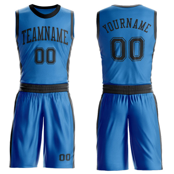 Custom Blue Black Round Neck Basketball Uniform Jersey