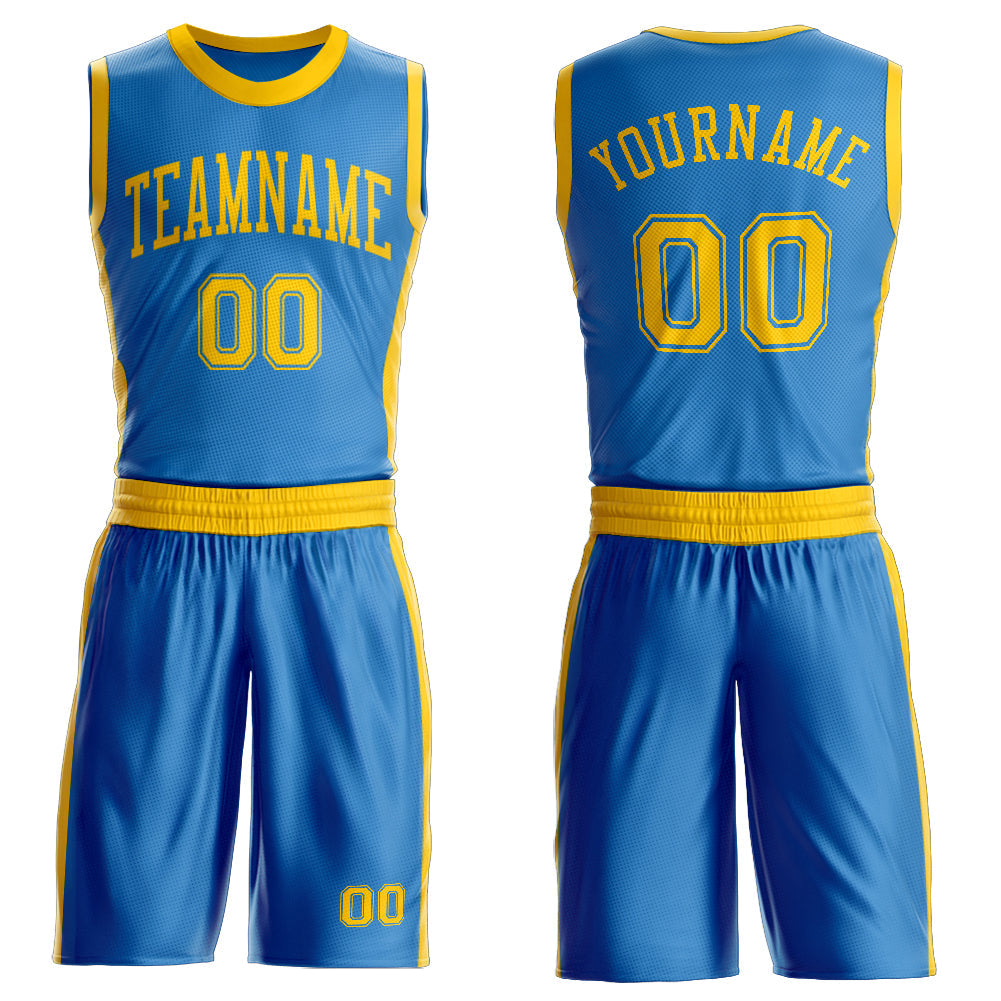Custom Blue Gold Round Neck Suit Basketball Jersey