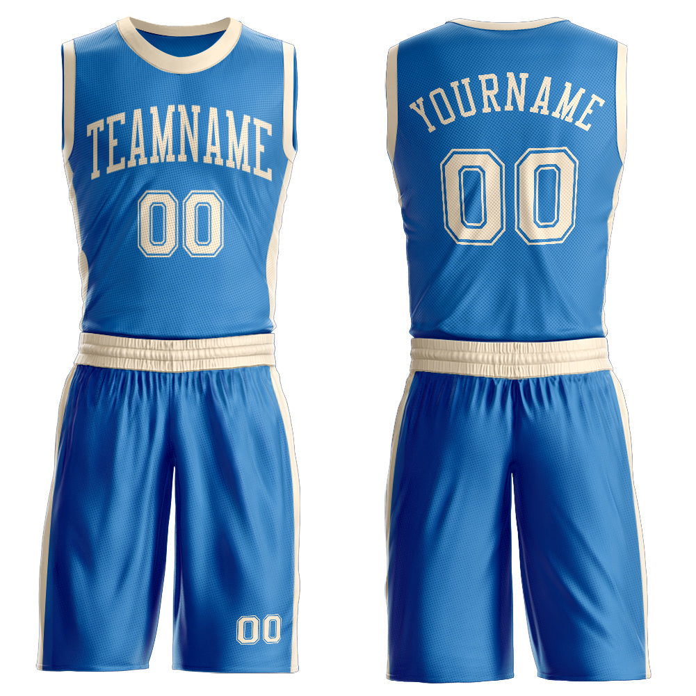 Custom Blue Cream Round Neck Basketball Uniform Jersey
