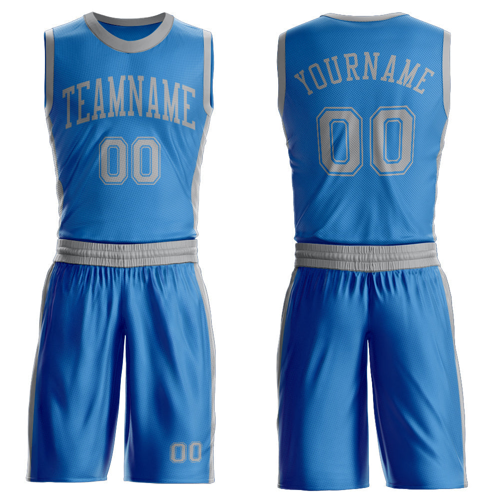Custom Blue Gray Round Neck Basketball Uniform Jersey
