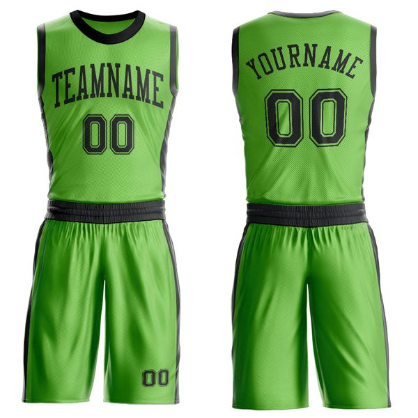 Custom Neon Green Black Round Neck Basketball Uniform Jersey