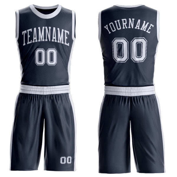 Custom Navy White Round Neck Basketball Uniform Jersey