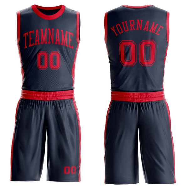 Custom Navy Red Round Neck Basketball Uniform Jersey