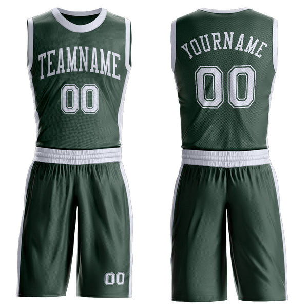 Custom Green White Round Neck Basketball Uniform Jersey
