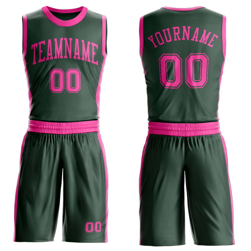 Custom Green Pink Round Neck Basketball Uniform Jersey