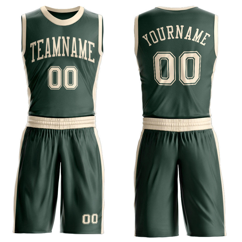 Custom Green Cream Round Neck Basketball Uniform Jersey