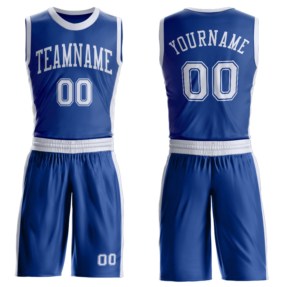 Custom Royal White Round Neck Basketball Uniform Jersey