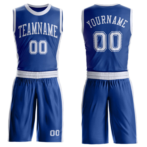 Custom Royal White Round Neck Basketball Uniform Jersey