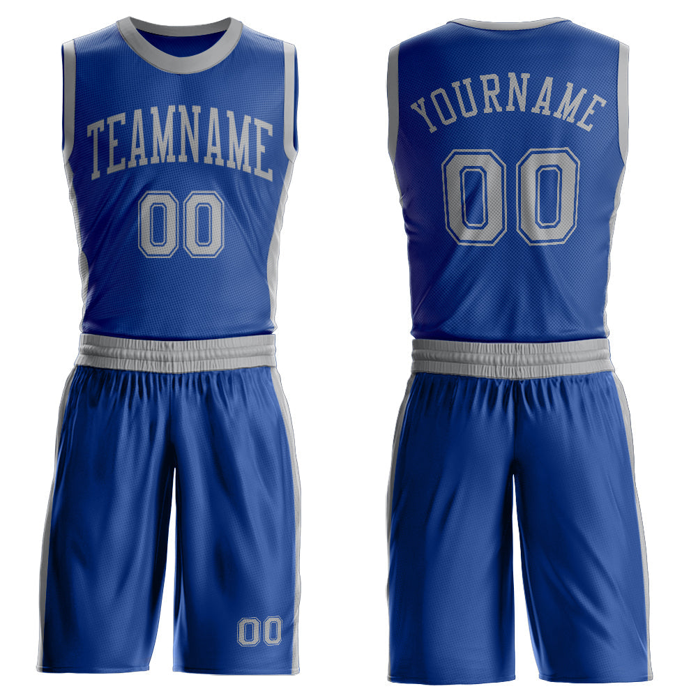 Custom Royal Gray Round Neck Basketball Uniform Jersey
