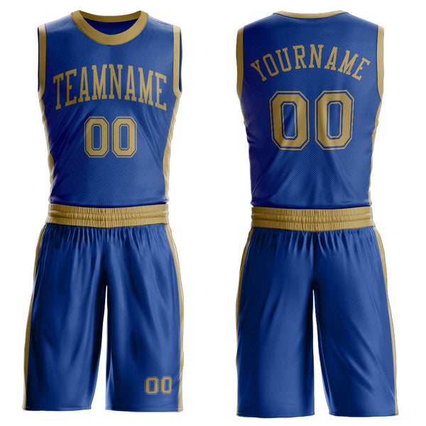 Custom Royal Old Gold Round Neck Basketball Uniform Jersey