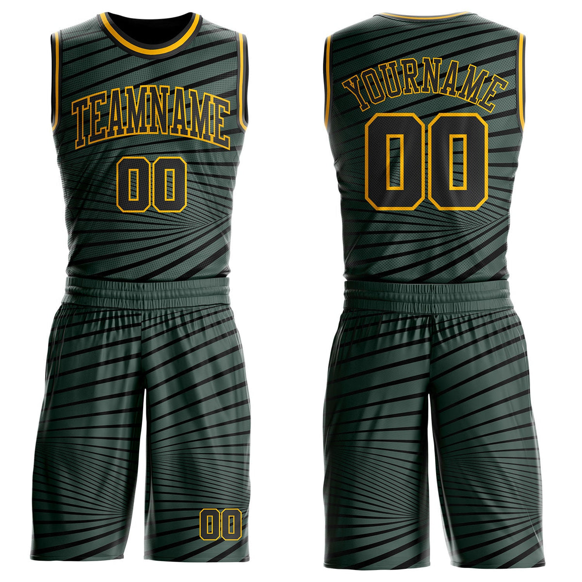 Custom Gray Black-Gold Radial Stripe Round Neck Sublimation Basketball Uniform Jersey
