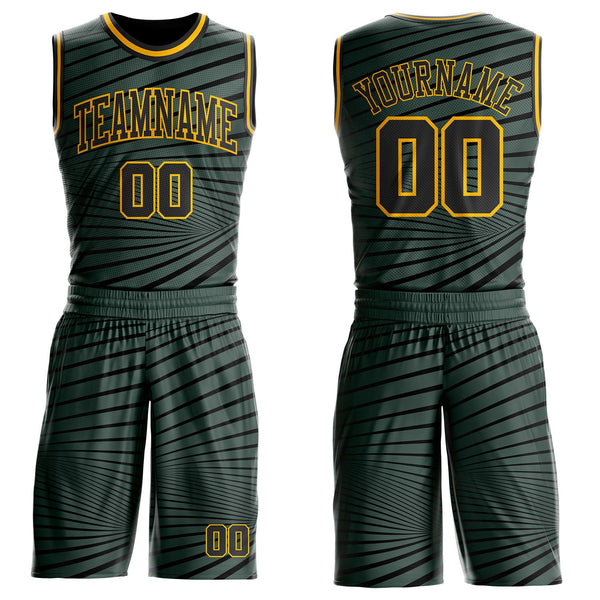 Custom Gray Black-Gold Radial Stripe Round Neck Sublimation Basketball Uniform Jersey