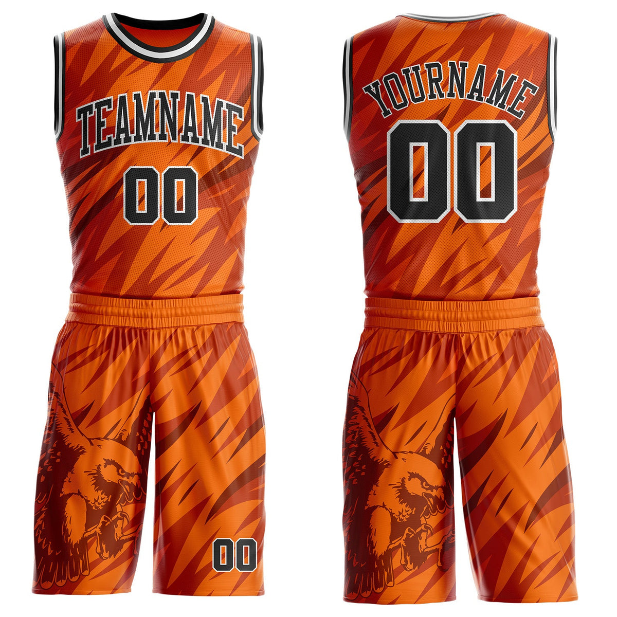 Custom Orange Black-White Eagle Wing Boho Style Round Neck Sublimation Basketball Uniform Jersey