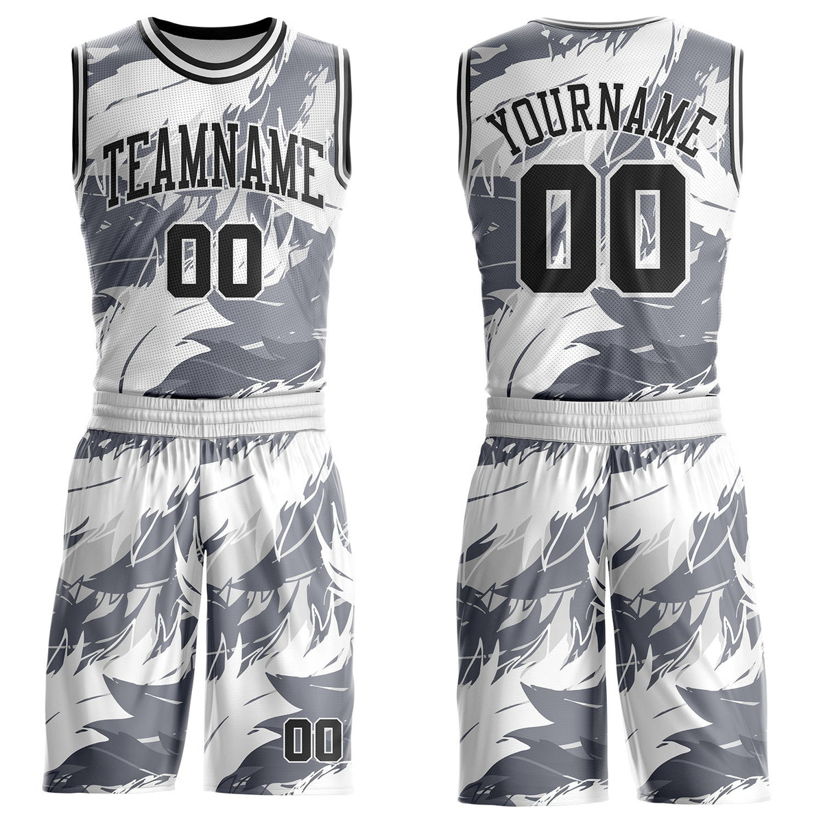 Custom White Black-Gray Feather Wing Boho Style Round Neck Sublimation Basketball Uniform Jersey