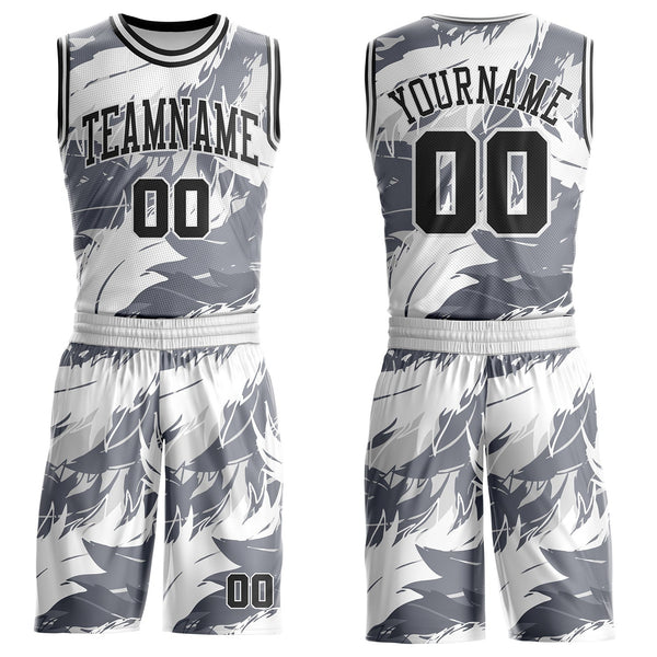 Custom White Black-Gray Feather Wing Boho Style Round Neck Sublimation Basketball Uniform Jersey