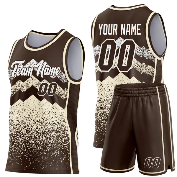 Custom Brown Cream-White Mountain Peak Shards Side Panel Stripe Round Neck Sublimation Basketball Set Jersey alternate