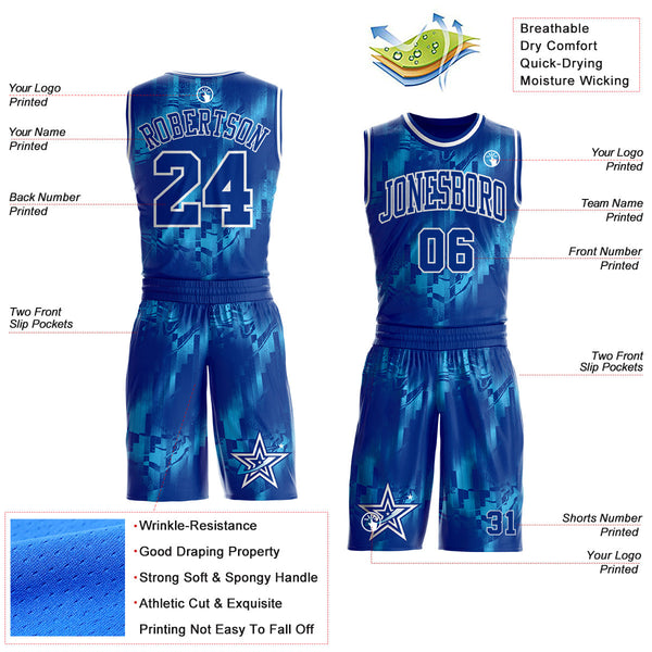 Custom Blue Royal-White Star Fluid Round Neck Sublimation Basketball Uniform Jersey alternate