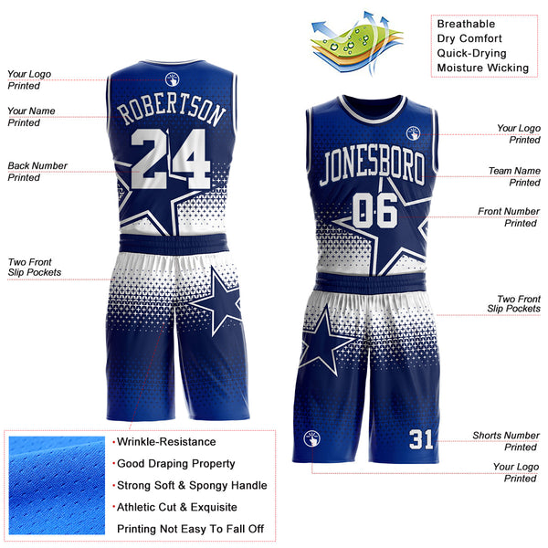 Custom Navy-White Star Dot Gradient Round Neck Sublimation Basketball Uniform Jersey alternate